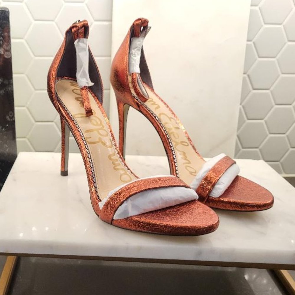 Dressy Sam Edelman Ankle Strap Heels in Rich Auburn Leather